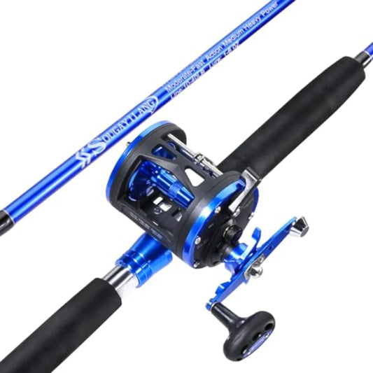 2Piece Trolling Fishing Rod Combo with 3.8:1 Gear Ratio and 3+1 Bearings for Saltwater Fishing.