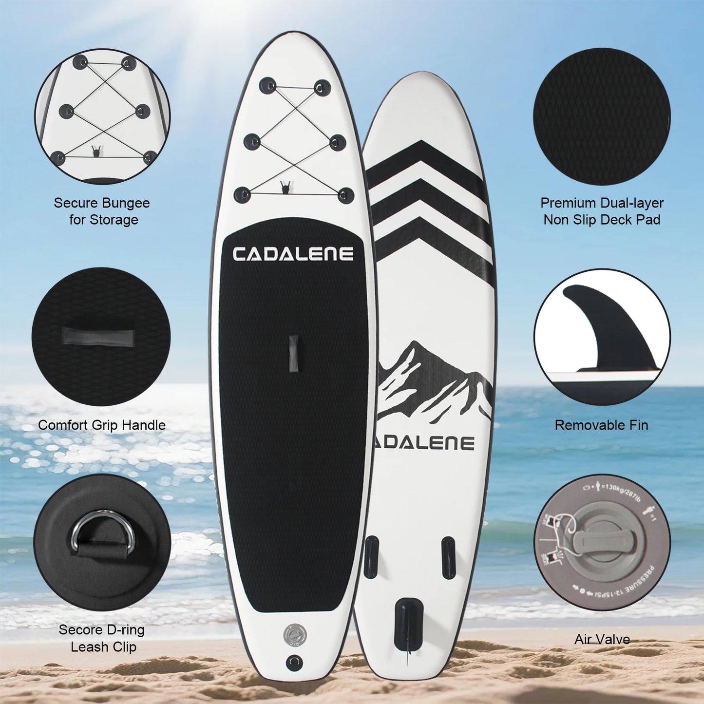 CADALENE Inflatable Stand Up Paddle Board with SUP Accessories, Anti-Slip EVA Deck 10' Inflatable Paddle Boards for Adults.