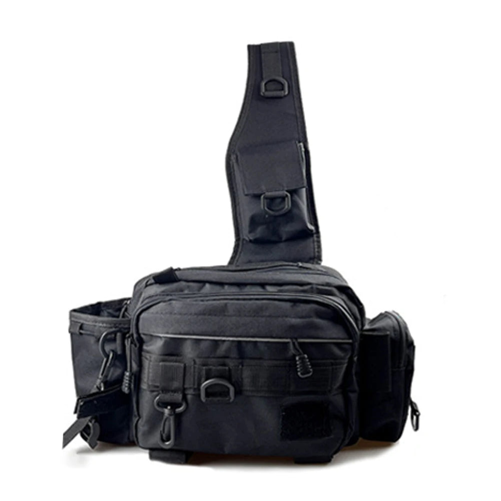 Fishing Tackle Bag Multi-Pocket Fishing Gear Bag Single Shoulder Fishing Storage Bag with Rod Holder for Fishing Hiking Hunting.