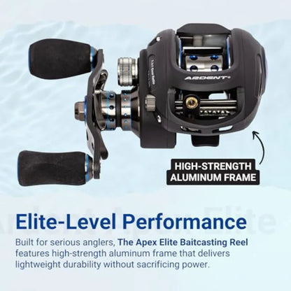 Apex Elite Baitcasting Reel Right Handed 7.3:1 Gear Ratio 12+1 Ball Bearing Aluminum Frame Fishing Reel with EVA Grip.
