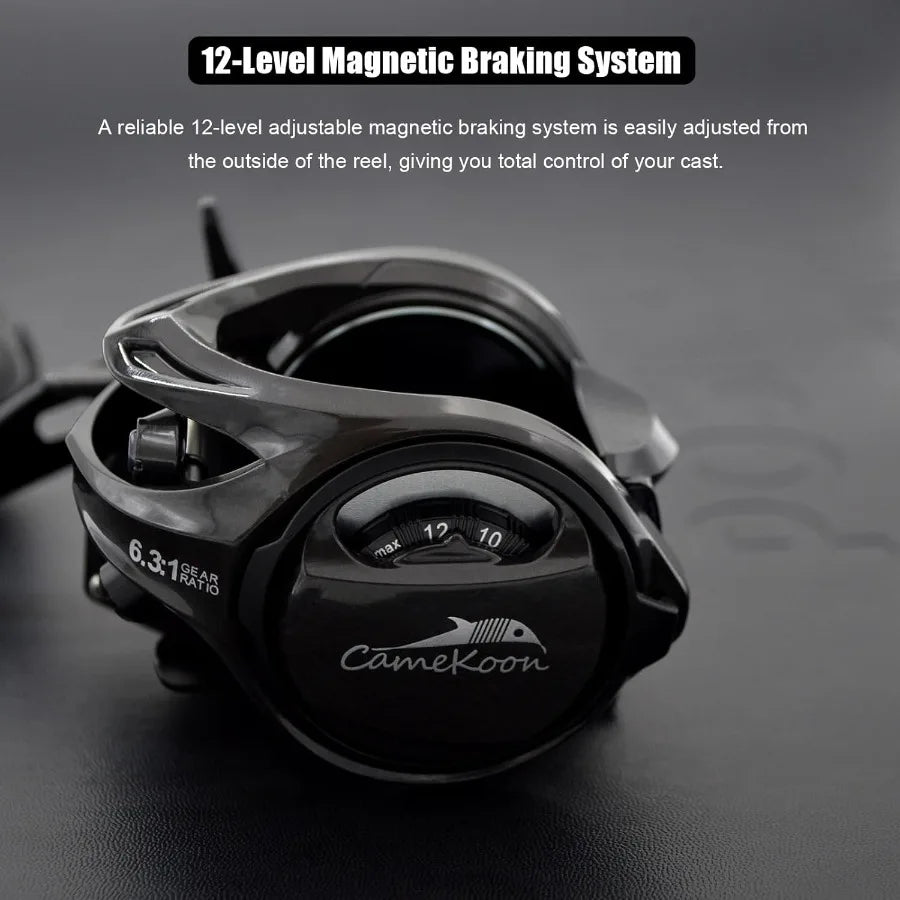 Carbon 300 Baitcasting Fishing Reel High Line Capacity Baitcaster Reels 6.3:1 Gear Ratio 10+1 Stainless Steel Ball Bearings.