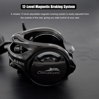 Carbon 300 Baitcasting Fishing Reel High Line Capacity Baitcaster Reels 6.3:1 Gear Ratio 10+1 Stainless Steel Ball Bearings.