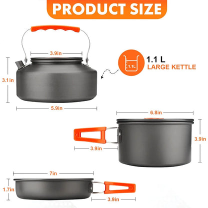 26pcs Aluminum Portable Camping Cookware Mess Kit for 2-4 People.