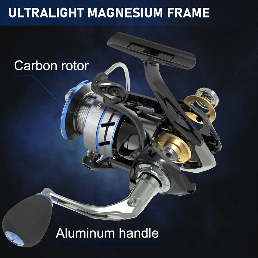 Ultralight Magnesium Body Spinning Reel for Bass Trout Catfish 10+1 BB Carbon Fiber Max Drag 39 LBs Smooth Operation.