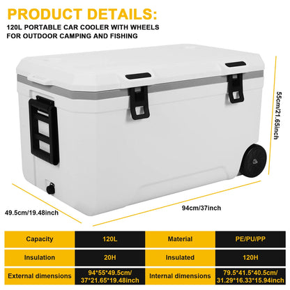 120L Hard Plastic Roto molded Cooler with Wheels.