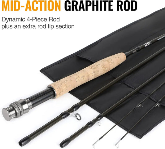 Complete Fly Fishing Starter Kit with 4-Piece Graphite Rod, Reel, Flies & Bag,