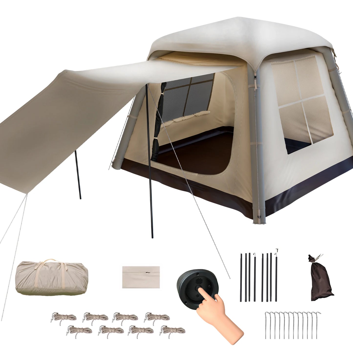 Automatic Inflatable Camping Tent,Easy Set up 3-4 Person Glamping Outdoor 4 Season Air Blow Up Tents.
