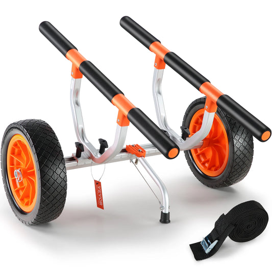 SucceBuy 450lbs Kayak Cart Detachable Canoe Trolley Cart with 12'' Solid Tire with Adjustable Width.