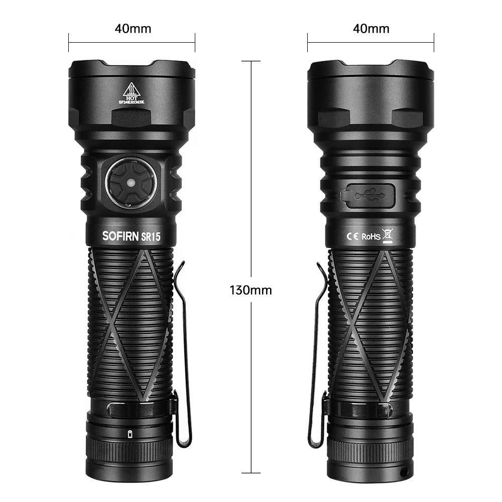 Sofirn SR15 4500LM Flashlight SFT25R Powerful LED Light 21700 USB C Rechargeable.