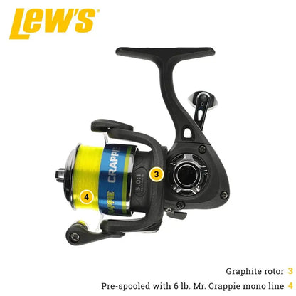 Crappie Thunder Spinning Reel and Fishing Rod Combo, 2Piece IM6 Graphite Blank, Right or LeftHand Retrieve,
