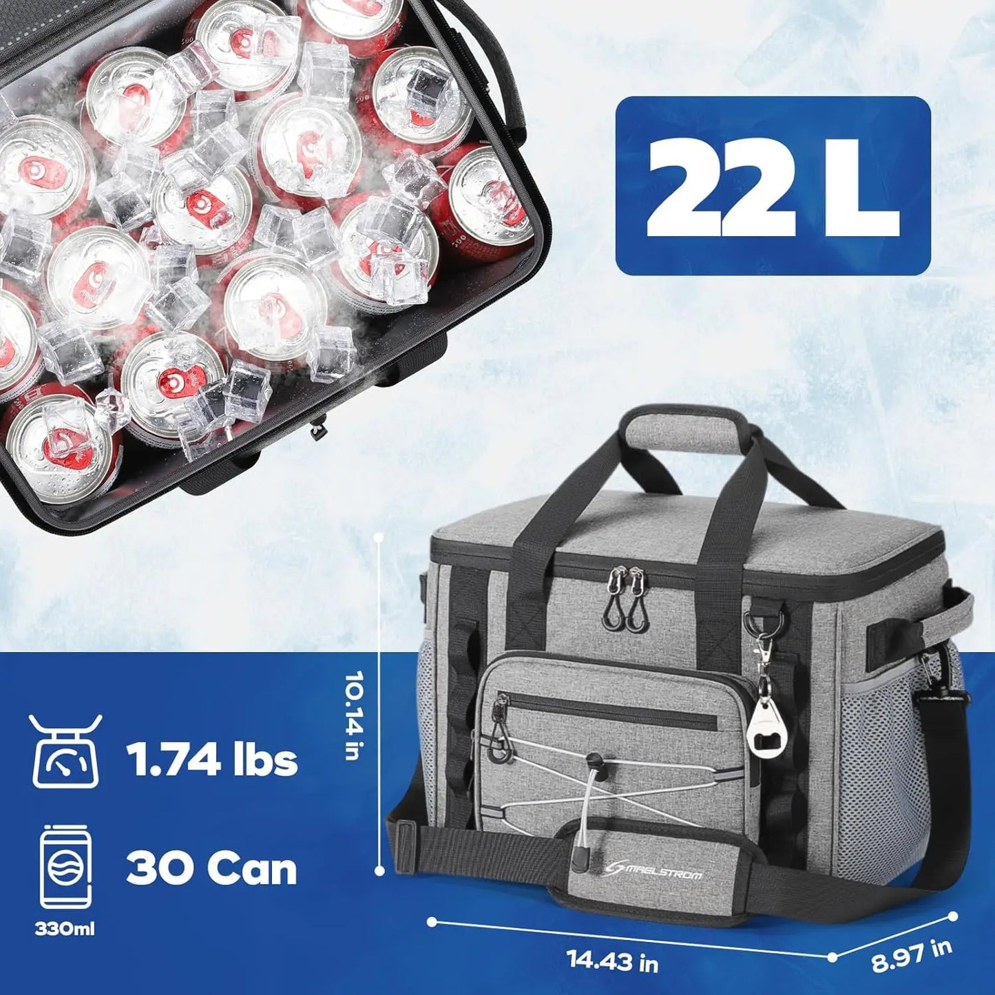 Soft Sided Cooler Bag, 30/40 Can Collapsible Insulated Ice Chest.