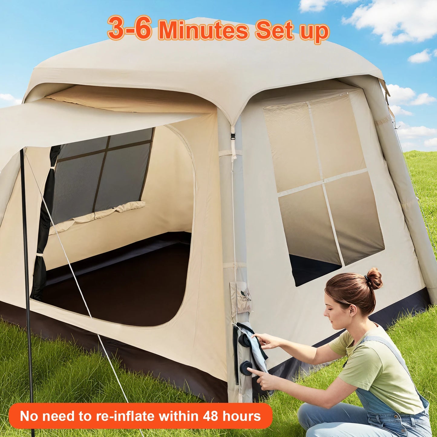 Automatic Inflatable Camping Tent,Easy Set up 3-4 Person Glamping Outdoor 4 Season Air Blow Up Tents.