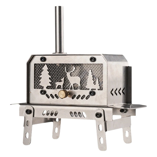 Outdoor Firewood Stove with Chimney Wood Burning Stove Stainless Steel Camping Wood Stove for Backpacking Fishing.
