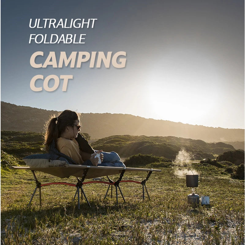 WESTTUNE Camping Cot with Leg Extenders Portable Folding Bed Ultralight Aluminum Alloy Sleeping cot,