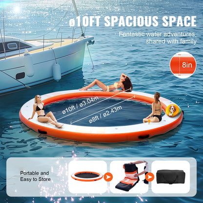 SucceBuy Inflatable Floating Dock 10x8FT Non-Slip Water Detachable Ladder Portable Carrying Bag Floating Platform Island Raft.