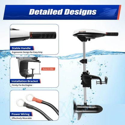Electric Outboard Trolling Motor 65LBS With 40CM Short Shaft Motor.