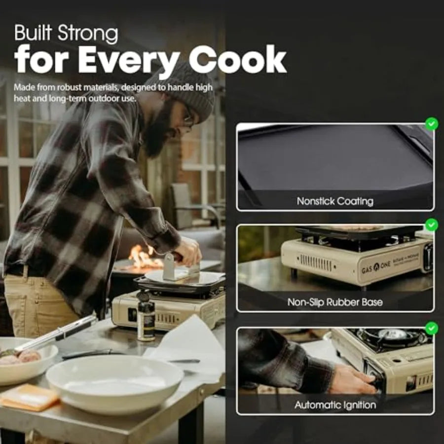GasOne GS-3400P-KIT Propane or Butane Gas Stove with Flat Top Griddle Included.
